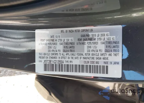 2016 Mazda Cx-9 Signature из США, поврежденный, VIN JM3TCBEYXG0125684